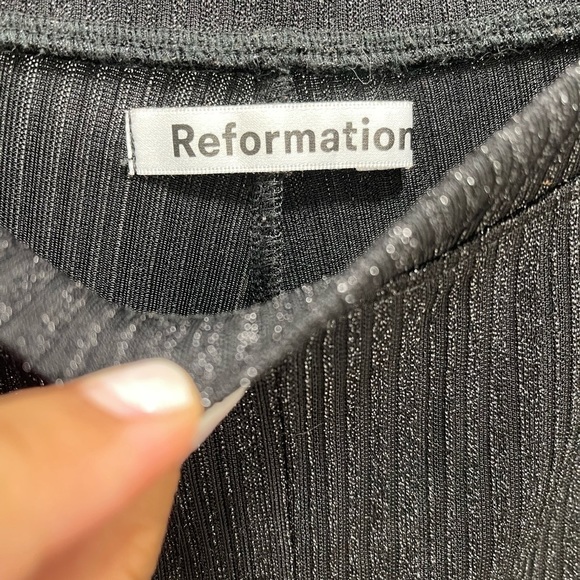 Reformation Largo Side Slit High Rise Metallic Black Pants - Picture 3 of 6